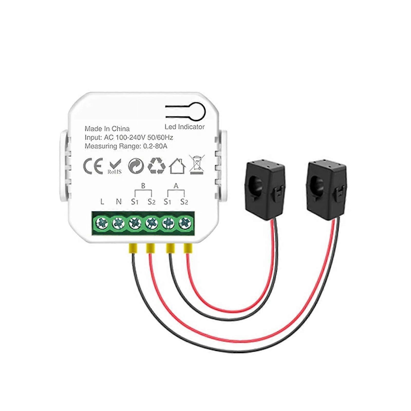 Tuya Wifi Smart Power Meter with Current Transformer Clamp 2 Channel 80A Energy Meter Smart Home Wattmeter
