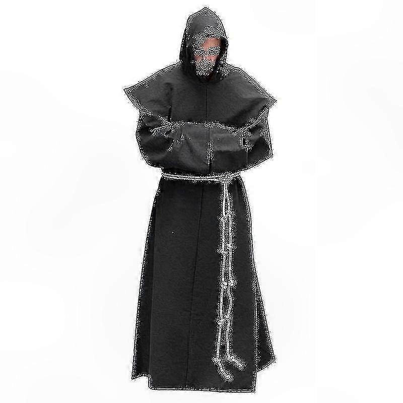 Medieval Monk Robe Costume for Men - Renaissance Frock with Hood, Adjustable Scapular, Clerical Gown for Historical or Religious Themes