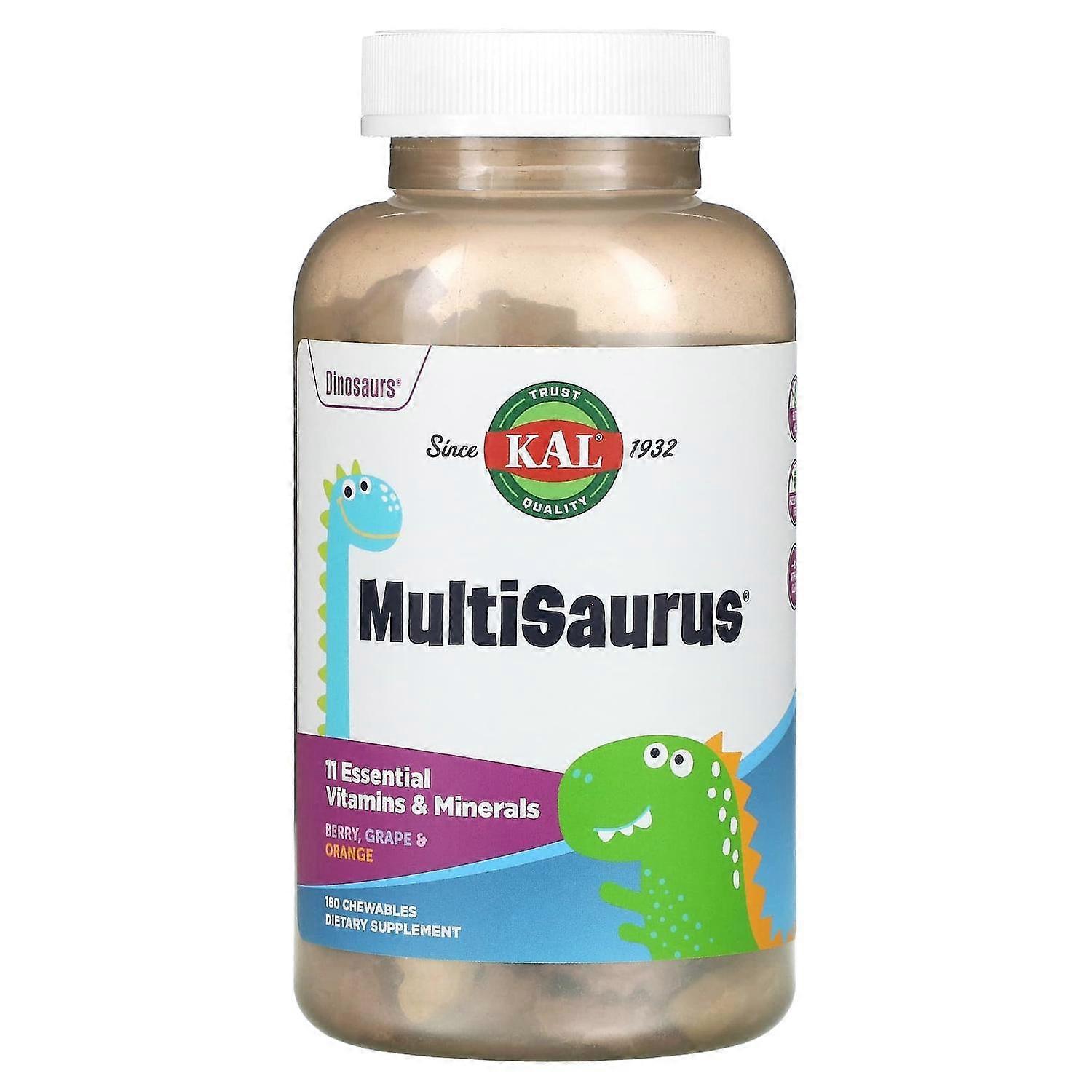 KAL, Dinosaurs, MultiSaurus, Berry, Grape & Orange, 180 Chewables