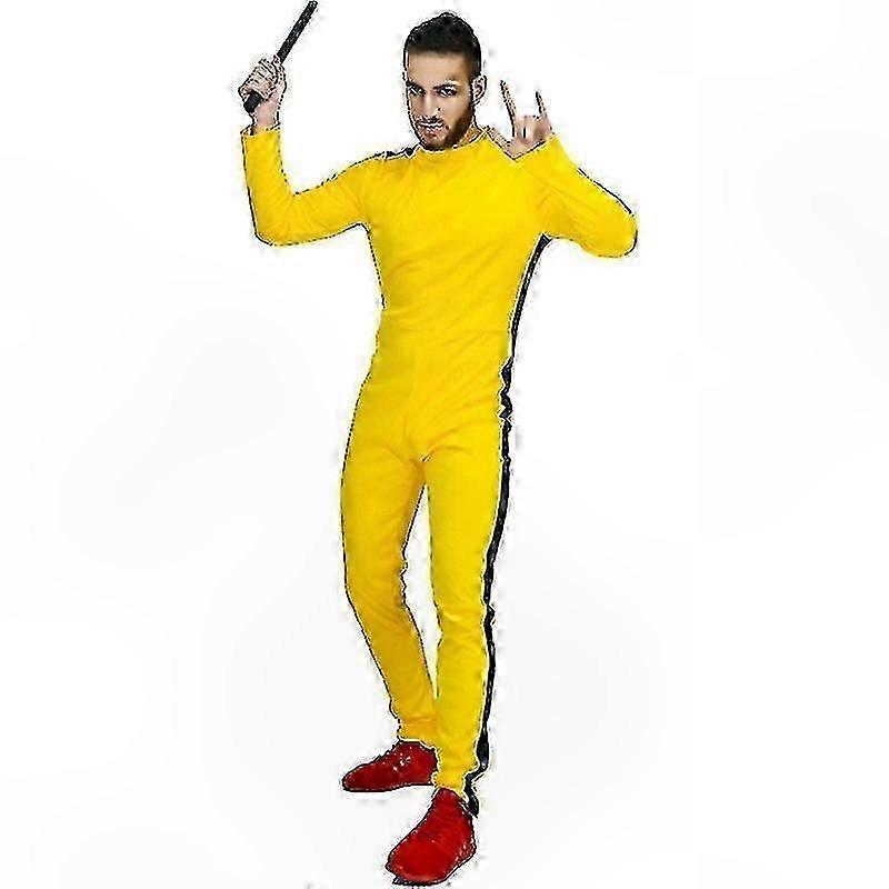 Keltainen Kung Fu -tyylinen haalari aikuisille Halloween-asu univormu yksiosainen asu