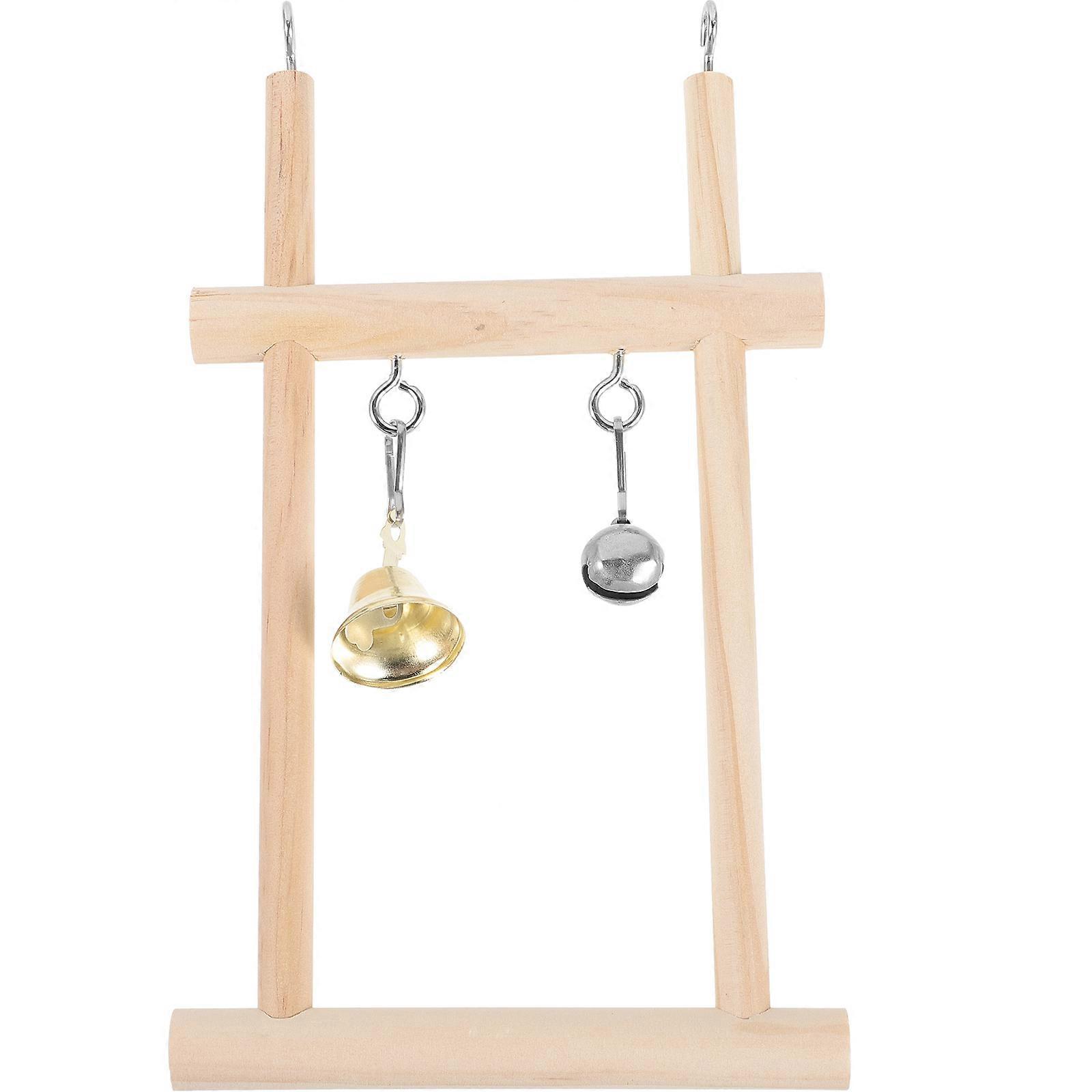 Wood Parrot Swing Platform with Bell for Pet Use 2Pcs Assorted Color