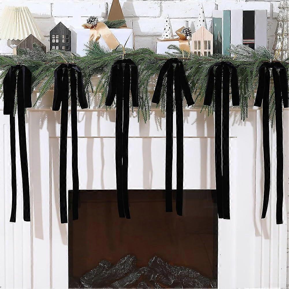 Vintage Velvet Bow Christmas Tree Ornaments 12Piece Set, Velvet, Black, For Wreaths and Indoor Decor