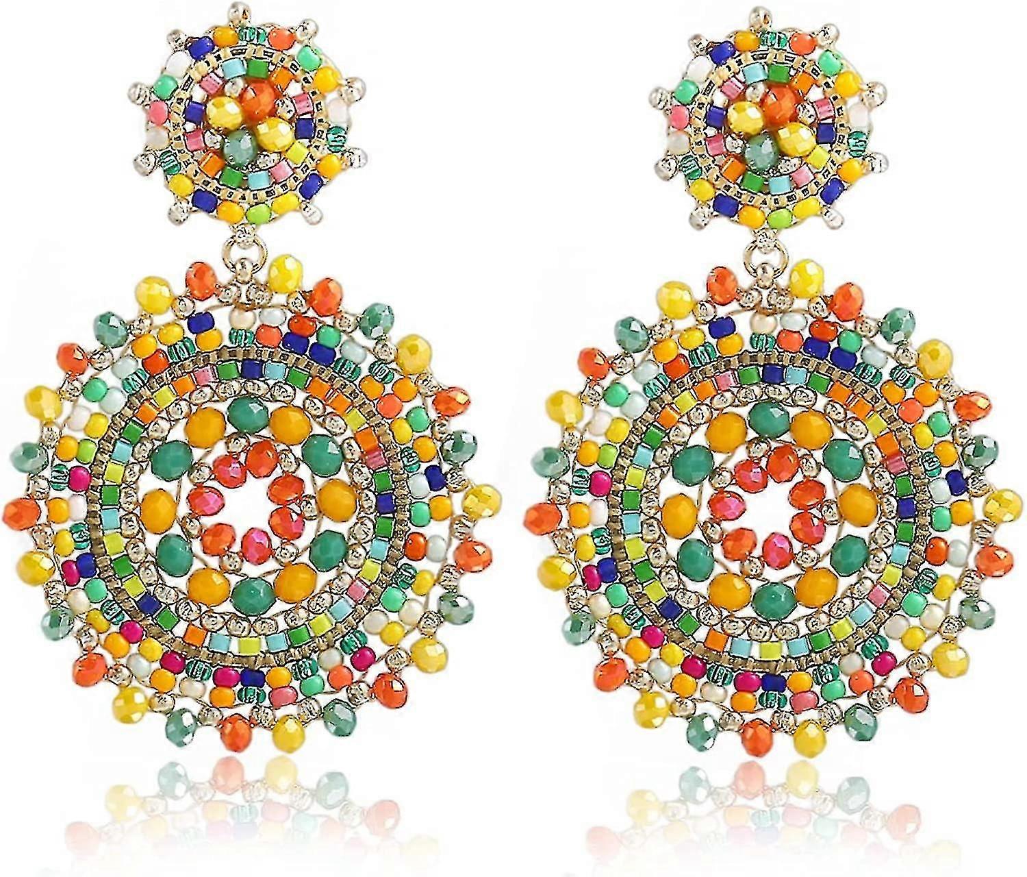 カラフルなビーズイヤリング レディース サマービーチ ハンドメイド ビーズイヤリング ボヘミア フープ ダングル