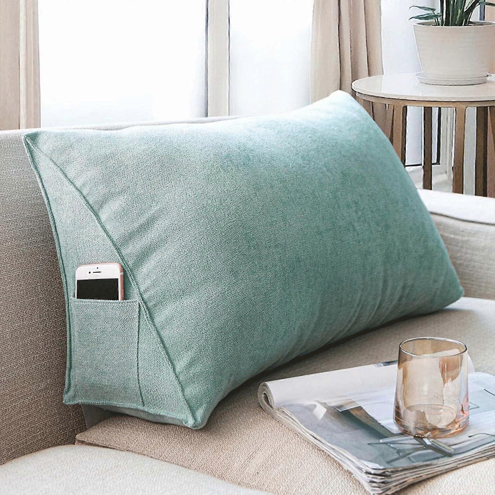Triangular Sofa Wedge Pillow Large Lumbar Cushion 120x35x20cm Lake Blue Bed Headboard BackPositioning Reading Pillow