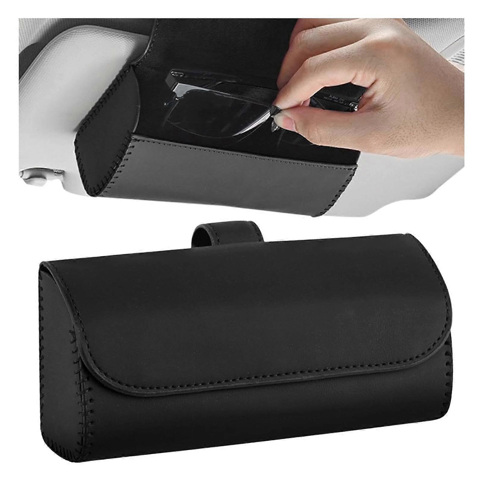 Car Sunglasses Case Leather Black Visor Storage Box Holder