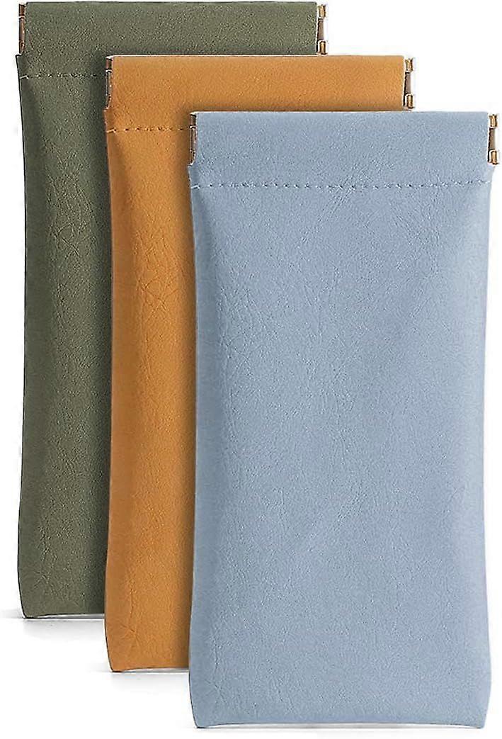 3 Pack Leather Eyeglasses Cases PU Soft Sunglasses Pouch Squeeze Top Portable