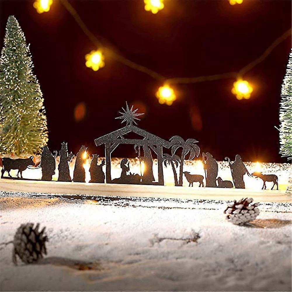 Christmas Nativity Metal Set Scene Rustic Modern Decoration For Shelf Table Window Craftwork