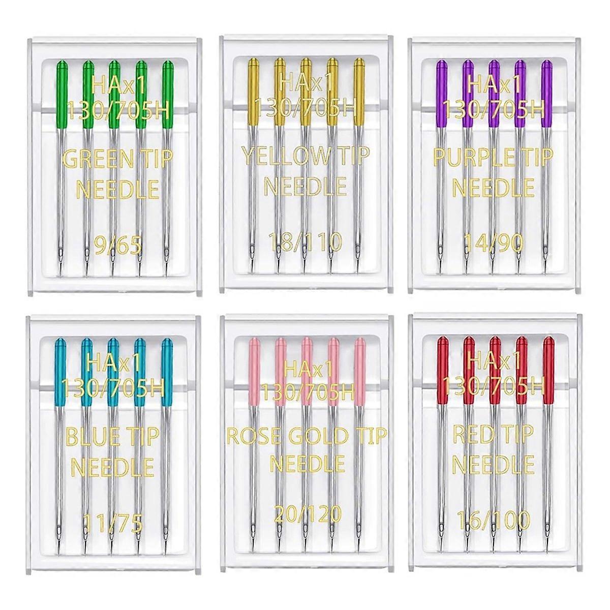 6 Sizes Sewing Machine Needles Regular Point Flat Shank Needle 30PCS