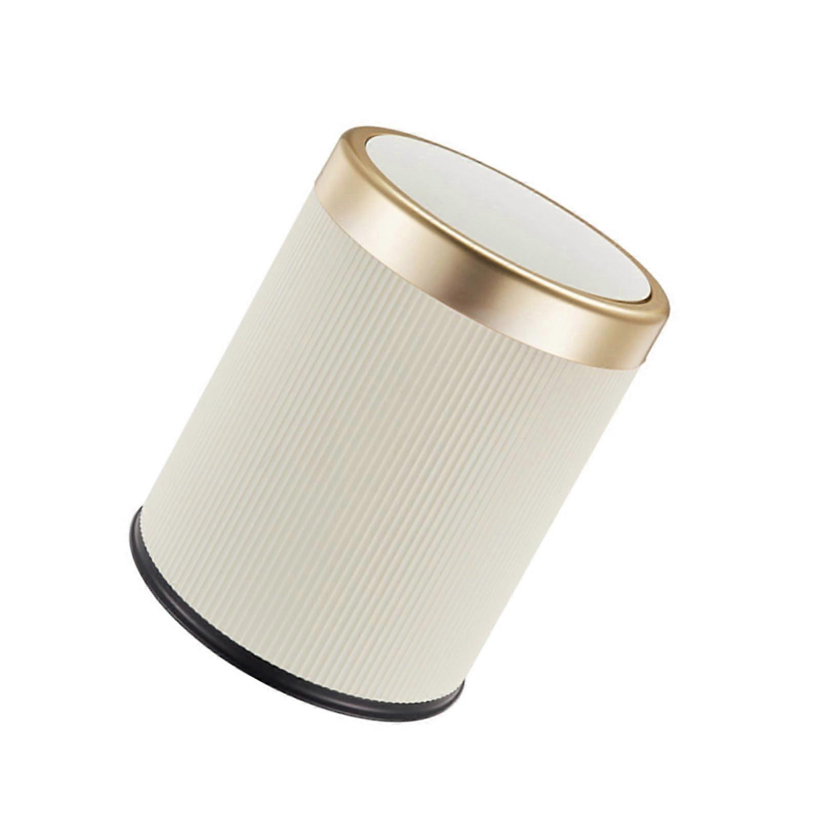 Round Waste Bin Home Office Use Press Trash Can With Lid Cream Color 12L Durable Wastbasket