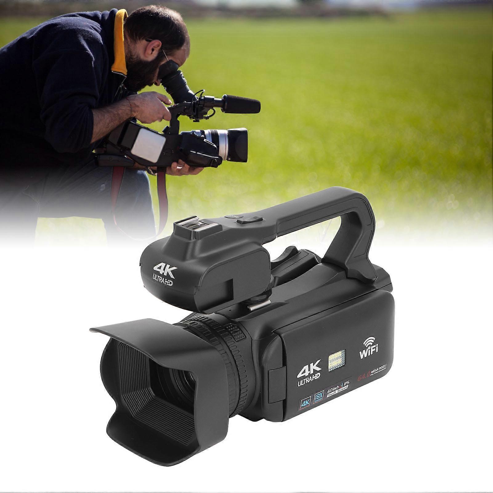 Camcorder 4K 64MP 18x Digital Zoom 4inch Touch Screen Vlog Camera Lossless Output with Remote Control Microphone Fill Light