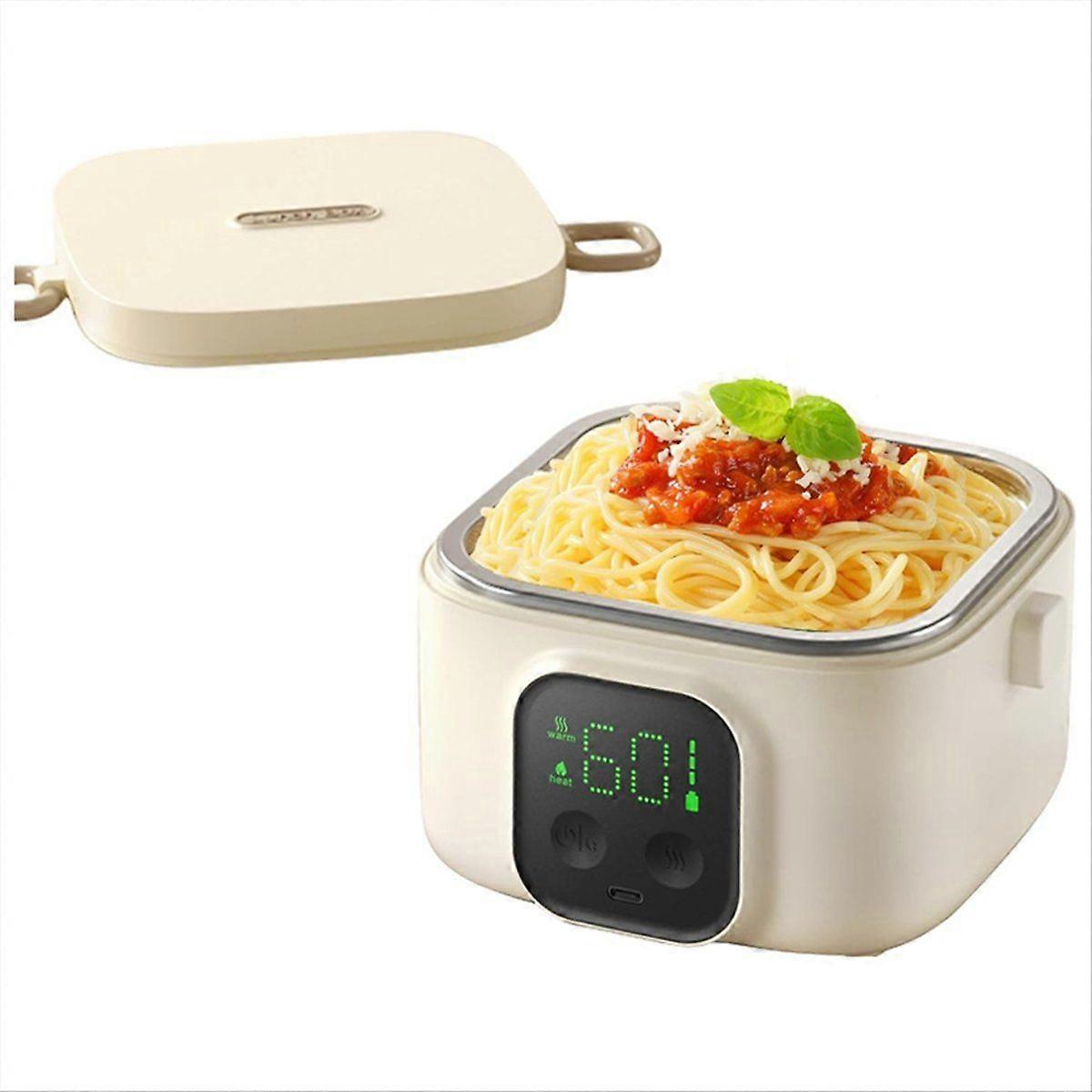 Cordless Electric Lunch Box Rechargeable Self-Heating Food Warmer with 800ML Container for Travel/P