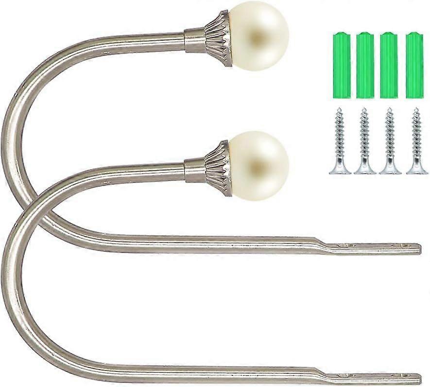 2PCS Curtain Hooks with False Pearl Decoration U Shape