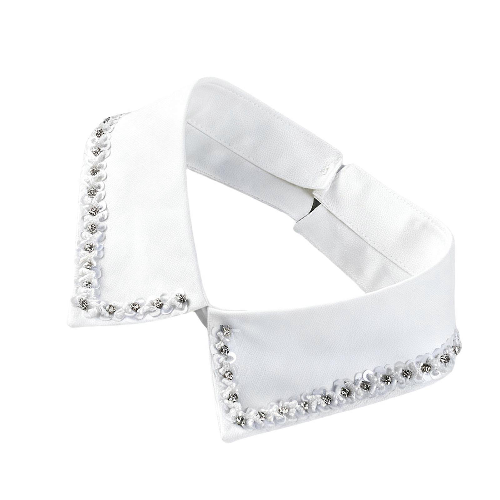 Pearls Embellished Detachable Collar Polyester Lightweight Apparels Accessory Suitable For Various Outfits  White
