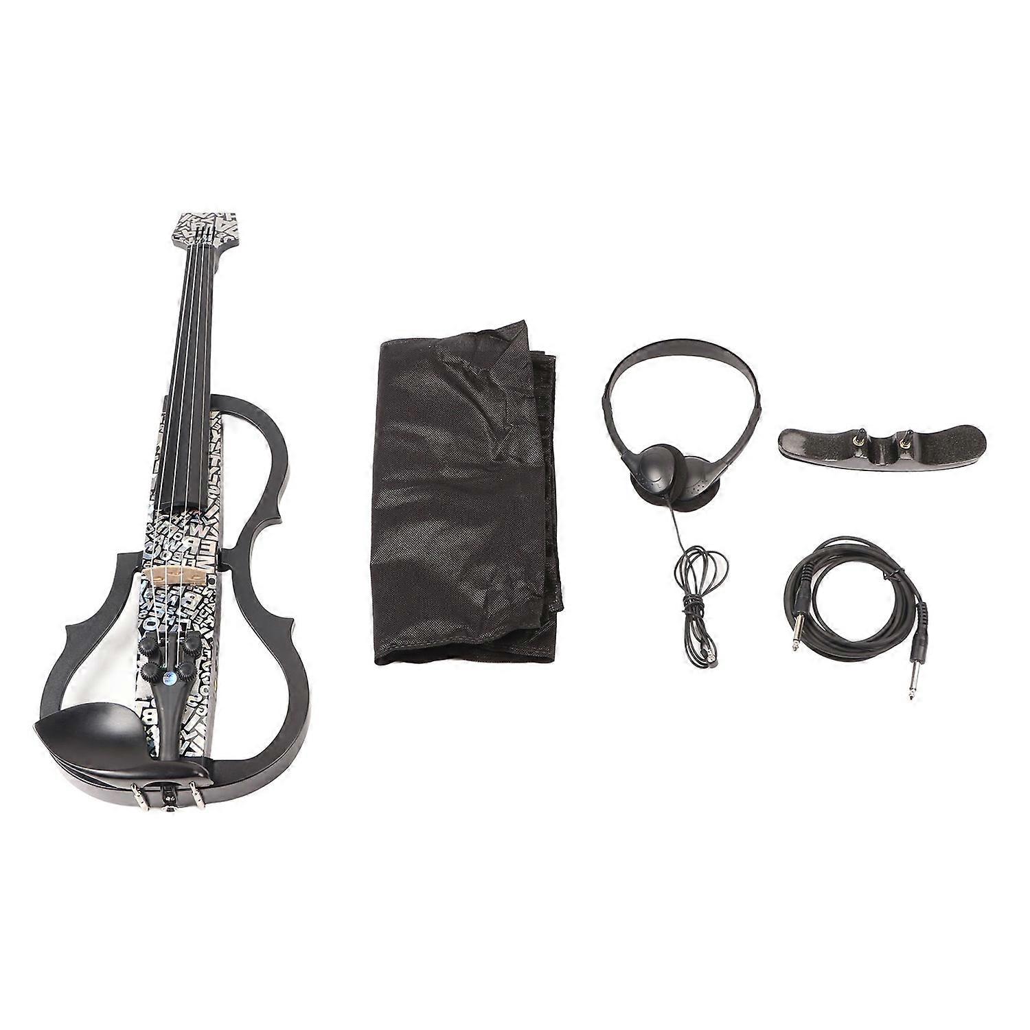 Electric Violin 4/4 Full Size Silent Carbon Fibre with Maple Fittings White Letters Pattern Beginner