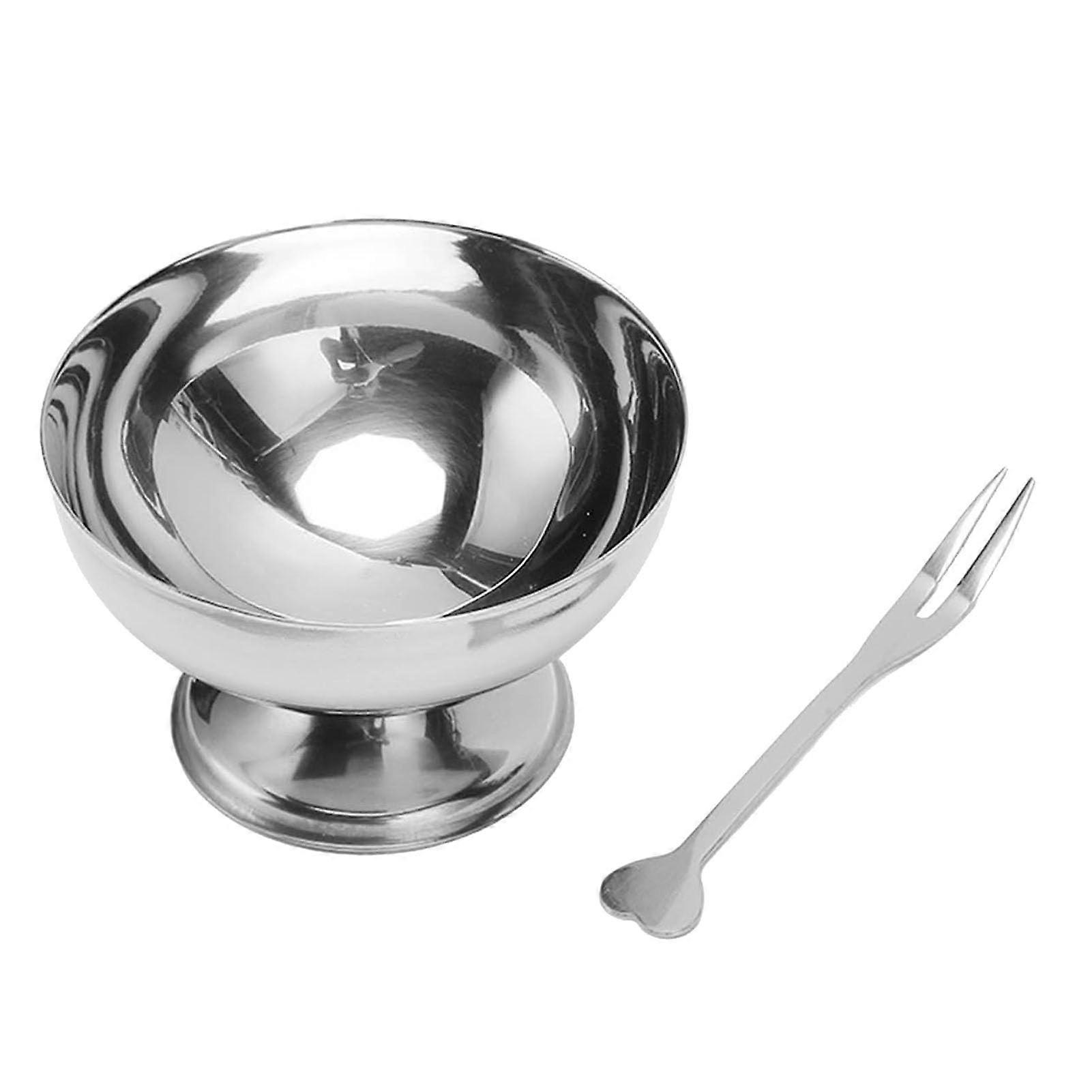 Stainless Steel Dessert Cup Set with Fork, Reusable Ice Cream Bowls for Salads and Pudding