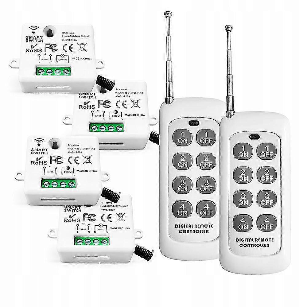 Wireless Light Switch Ac 230 V 10 A (receiver 4 Pcs, Remote Control 2 Pcs)
