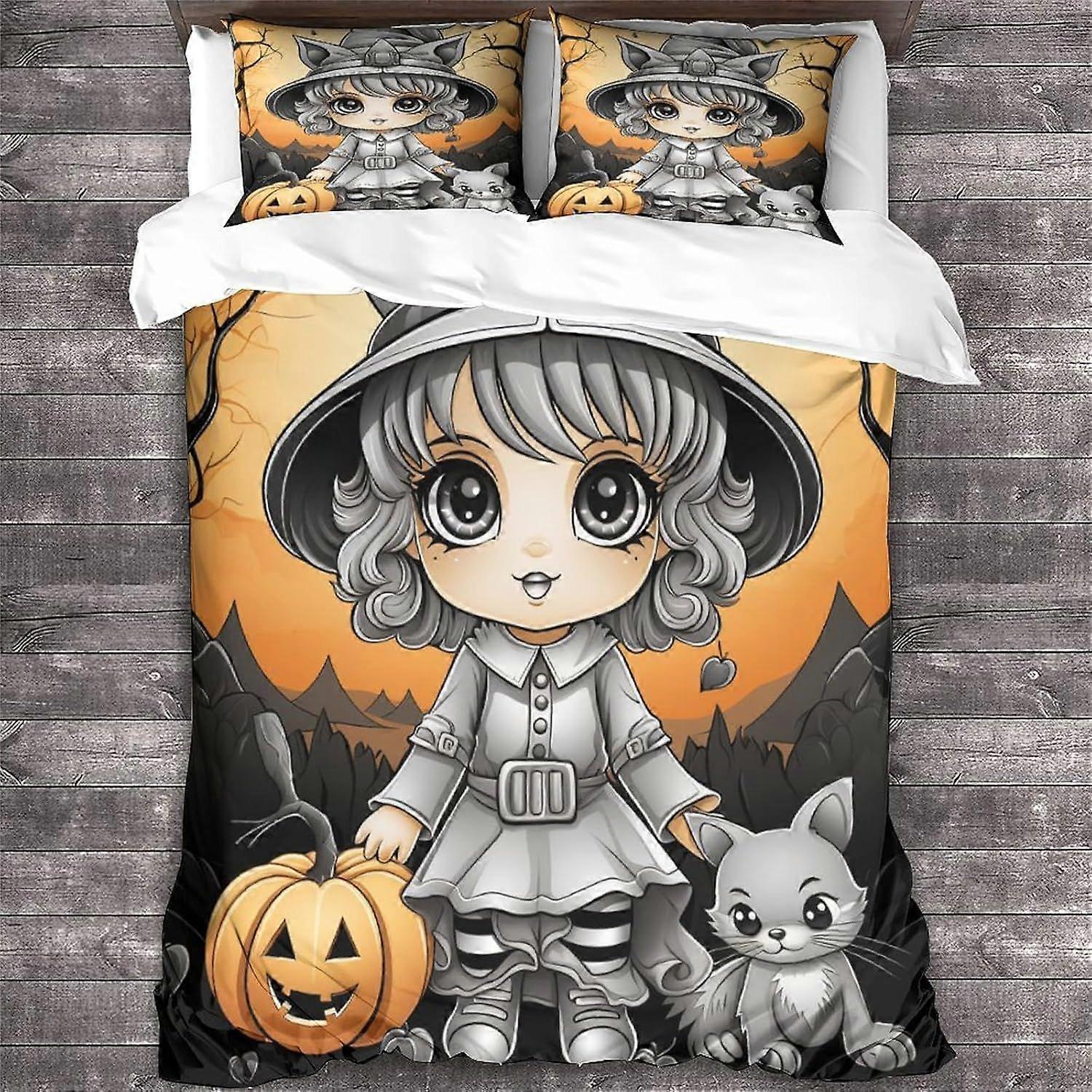 Cat Duvet Cover Set 3D Impresso Animal Set com fronha Halloween Colcha Capa Roupa de cama Duplo