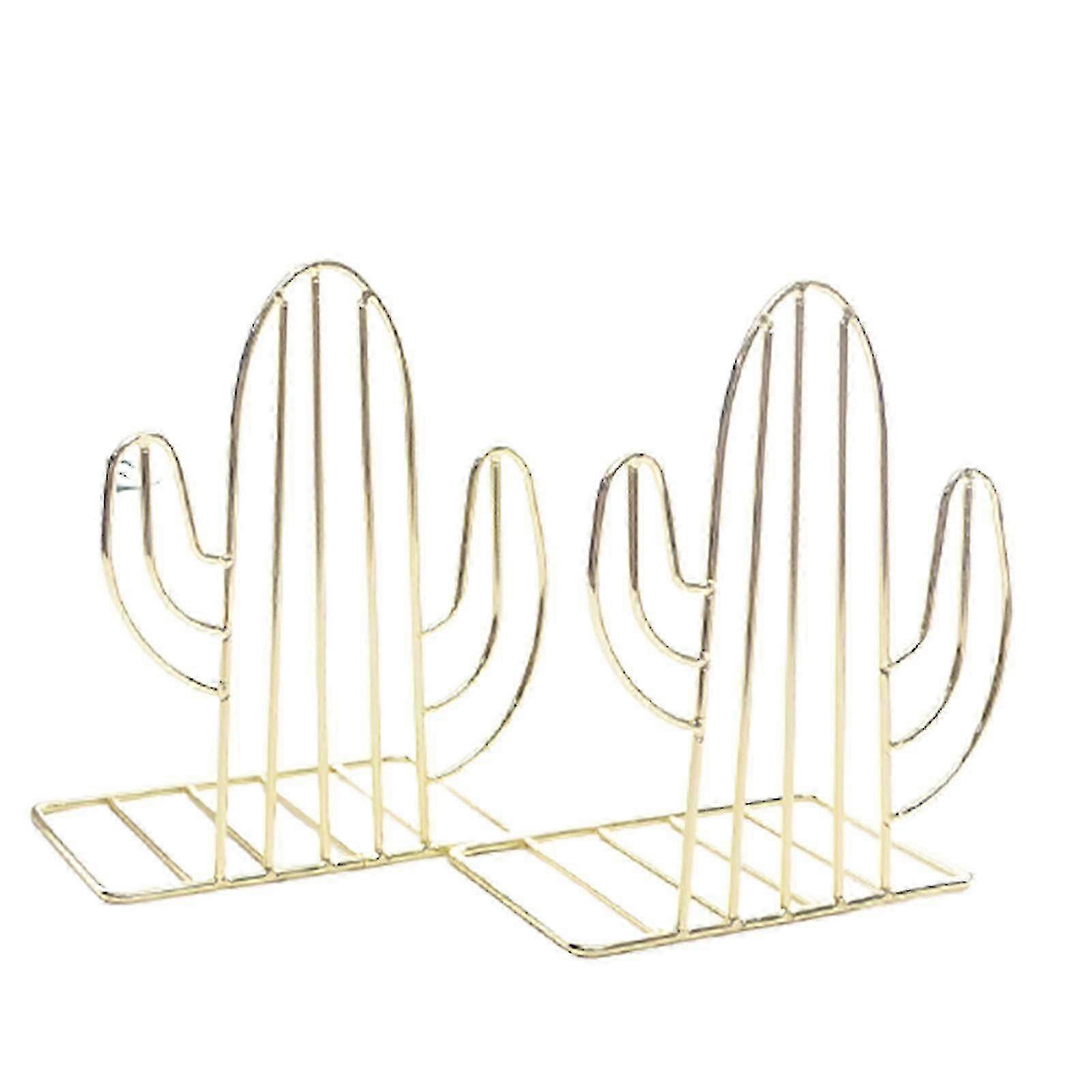 2 Pieces Cactus Metal Bookends Bookshelf Stand Desk Storage Box Storage