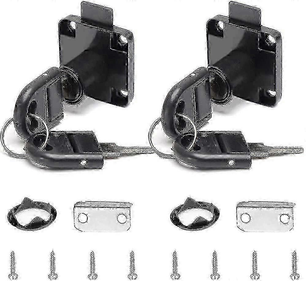 2 Pieces Black Desk Drawer Lock Alloy Lock With 4 Keys Furniture Cylinder Lock For Office Mailbox Drawer Cupboard
