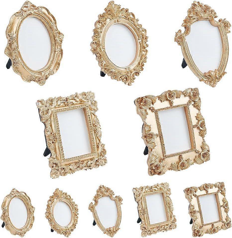 12Pcs 4 Styles Vintage Resin Picture Frames Resin Oval Rectangle Frame Mini Retro Frame Photo Tiny Frames for Photo Home Decoration