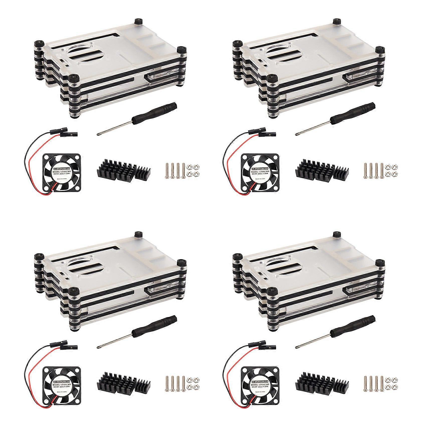 4X Acrylic Transparent / Clear & Black Case Cover for Model B, with Cooling Fan for 4B