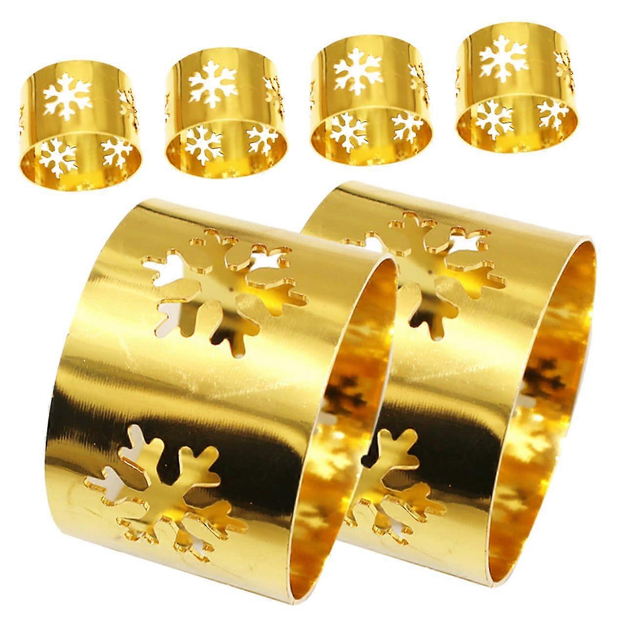 Christmas Snowflake Napkin Rings Set of 6 Alloy Holders for Holiday Party Dining Table Decoration