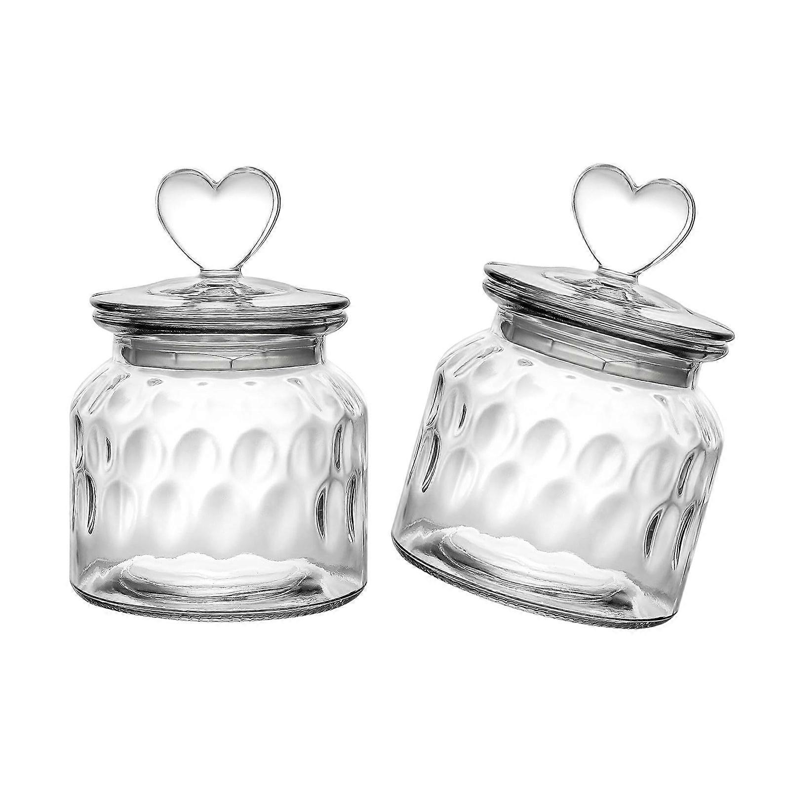 2pc Vertical Grooves Glassy Storage Jars 650ml Heart Top Design Pantries Essential Visible Content Monitoring Durable Kitchenwares Multicolor