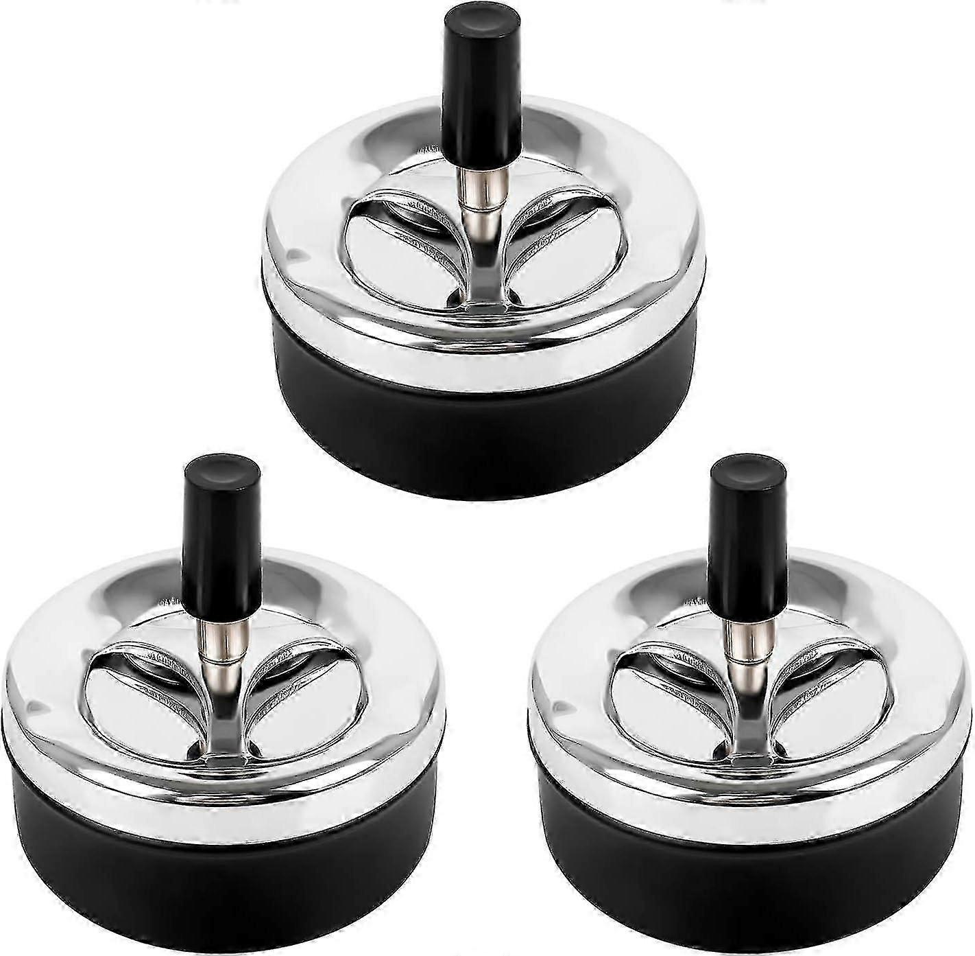 3pcs Push Down Ashtray Extra Large Chrome Windproof Ashless for Outdoor Use 9x9.3cm