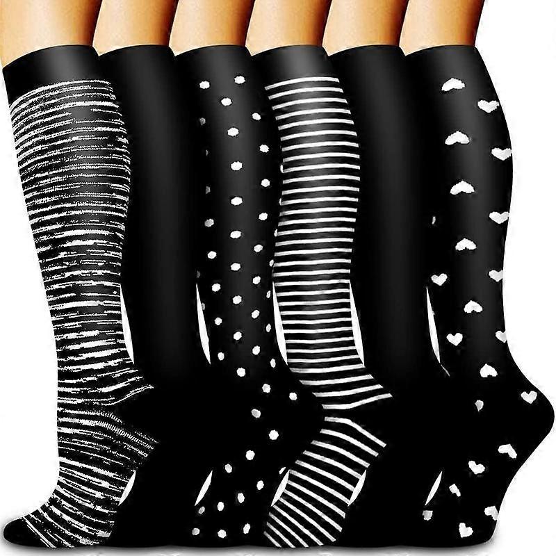 6-Pack Compression Socks for Women �C Long-, Performance-Boosting for Running, Gym & Fitness | Fun Pattern Designs | CompressionSocks Running