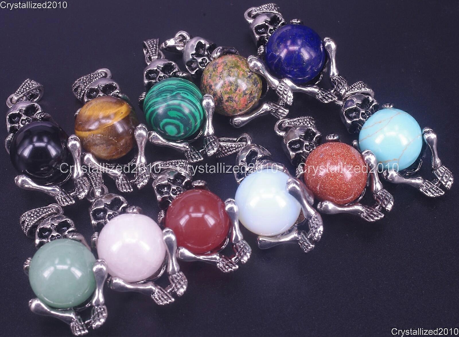 Φυσικές πολύτιμες πέτρες Halloween Σκελετός μπάλα στρογγυλό τσάκρα κρεμαστό κολιέ χάντρες