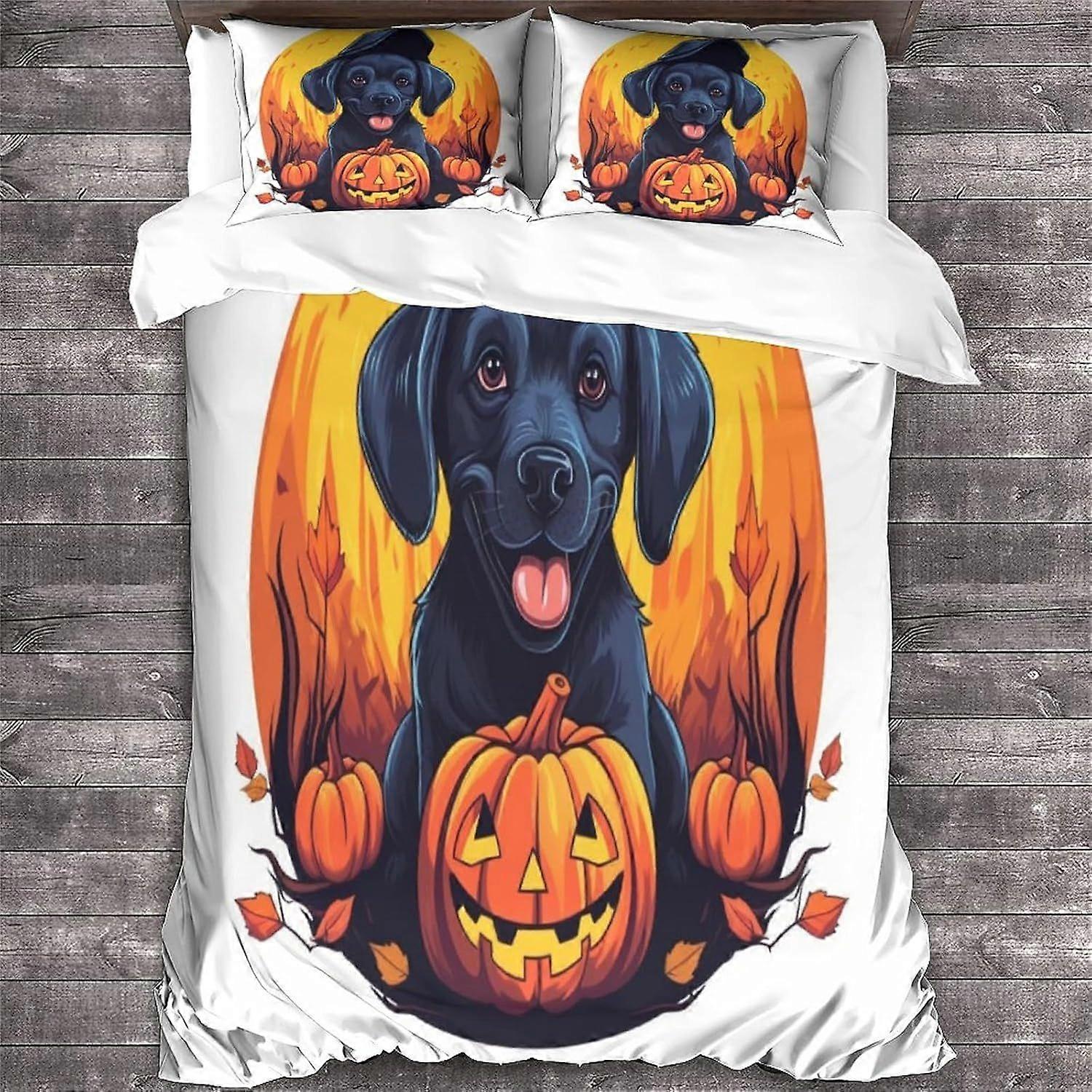 LikeEj 3D impresso Halloween Dog Duvet Capa com fronhas Animal Bedding Set com fecho com zíper Soft Microfiber Quilt Cover Set King