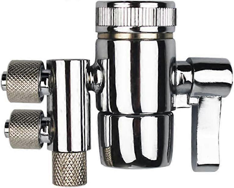 Chrome 2-way faucet, 3/8" and 5/16" OD. Diverter faucet for countertop, water filter, water purifier, reverse osmosis filter, hose faucet adapter.