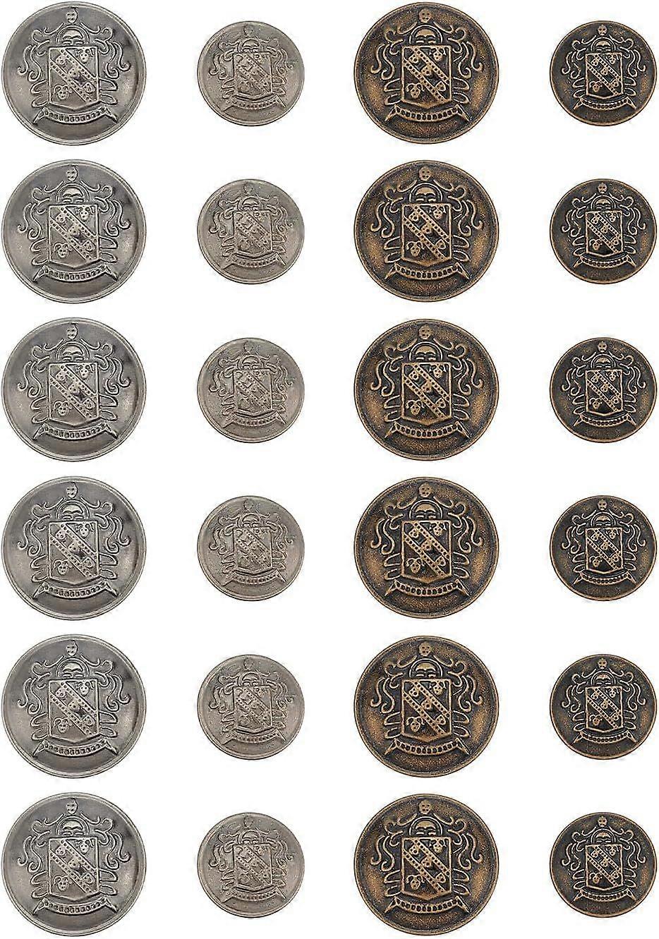 24Pcs 2 Sizes 4-Hole Brass Buttons Half Round with Badge Blazer Buttons Sewing Crafting Buttons with 1.8-2x2.5mm Hole for Men Women Sweaters Blazer an