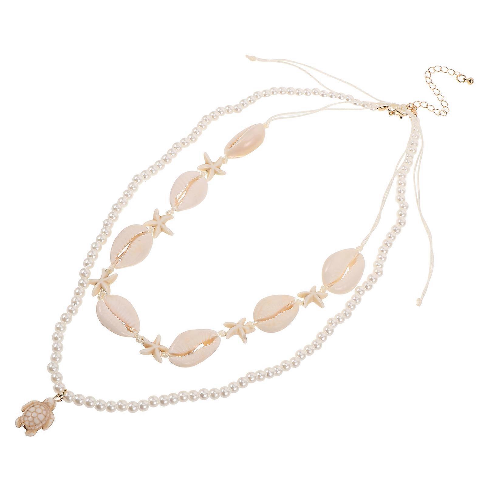 Women Shell Necklace Featuring Double Layer Turtle Ocean Pendant