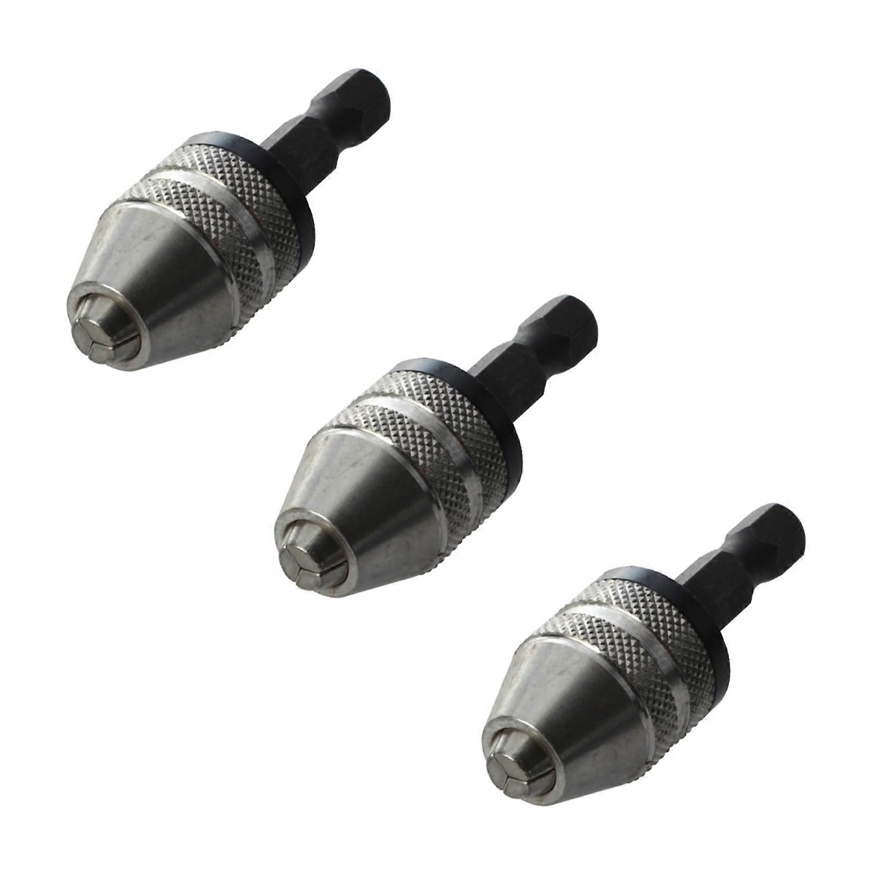 3X Silver+Black 6mm Keyless Drill Bit Chuck Quick Change Adapter Converter Hex Shank