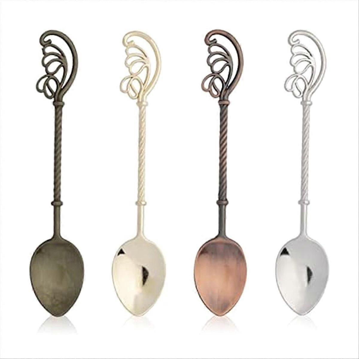 Conjunto de 4 Colheres de Sobremesa Mini Sorvete de Café e Chá Retrô, 4,3 Polegadas de Comprimento 