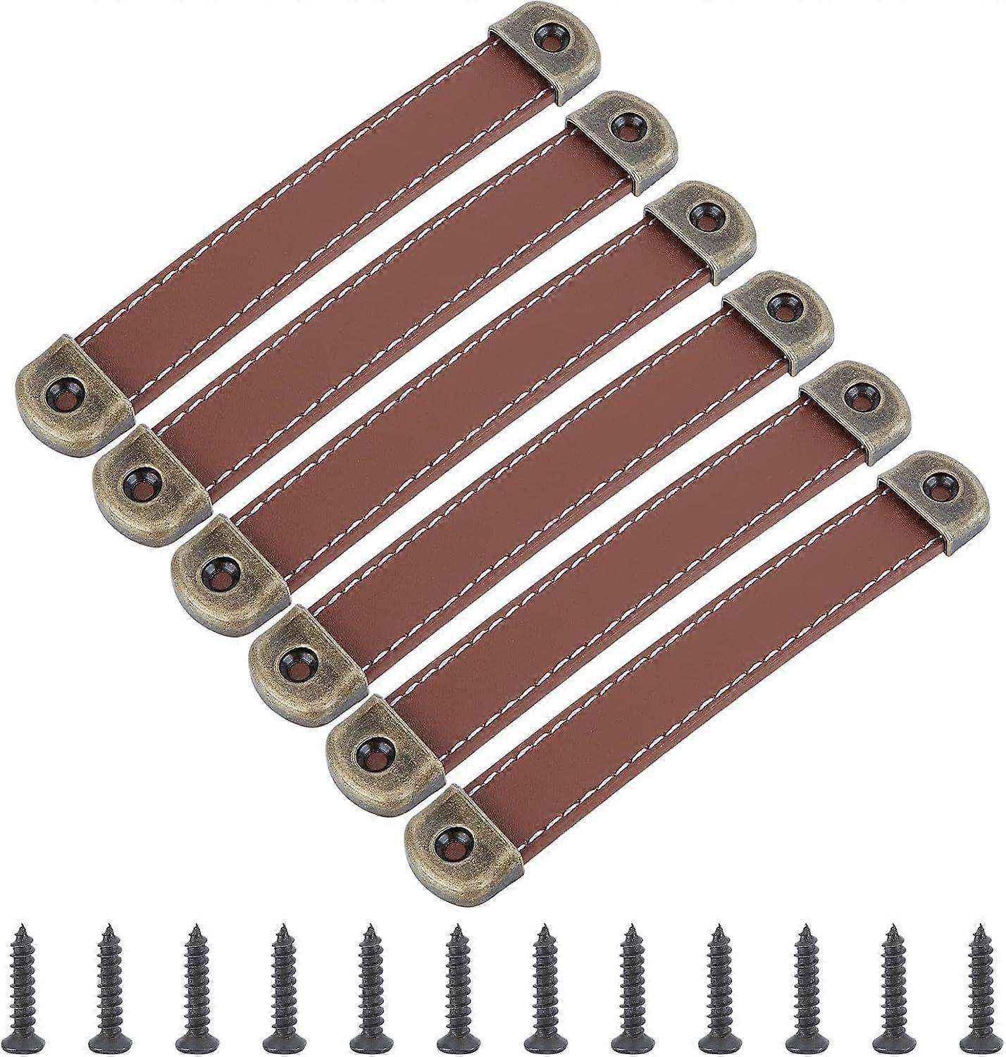 6 Sets Handmade Leather Drawer Pull Leather Handle with Screw and Pin Leather Pull Handle for Dresser Drawers Cabinet(Sienna)