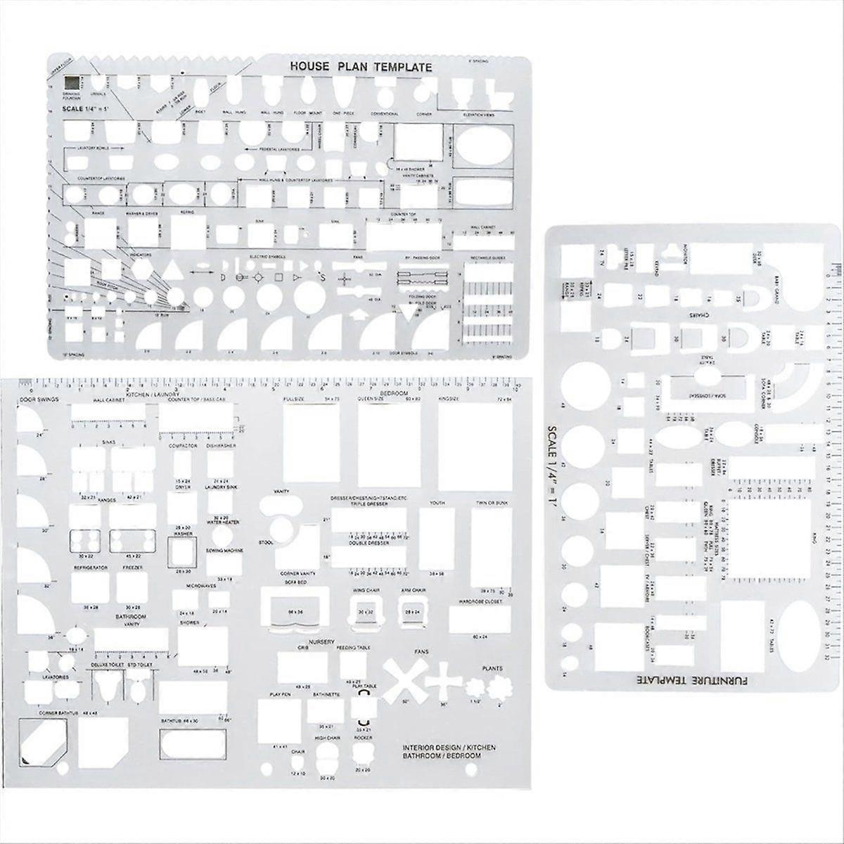 3PCS Templates Architectural Drafting Tools, Reusable Stencils for Drawing & Drawing Tools