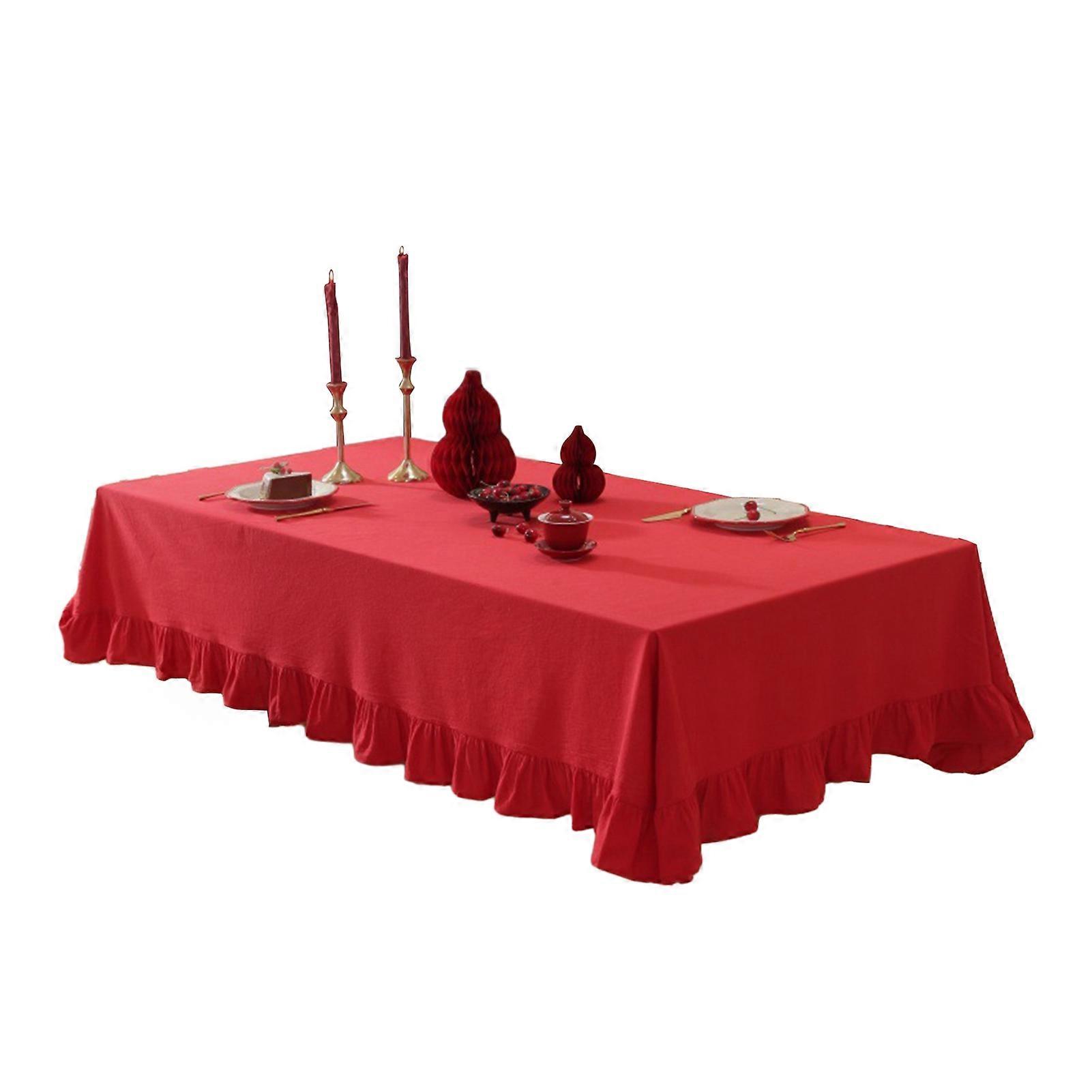 Solid Color Ruffled Tablecloth Cotton Rectangular Square Table Cover Decoration for Kitchen Dinning