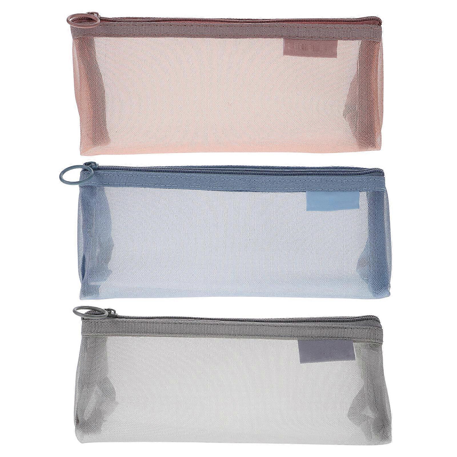 Transparent Mesh Pencil Bag for Storage 3Pcs Large Capacity Triangular Cases