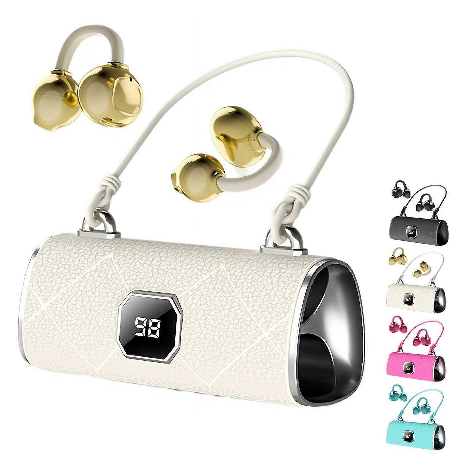 Bluetooth Headset Waterproof OpenEar ClipOn Earbuds with Spatial Audio Detachable Earrings Beige