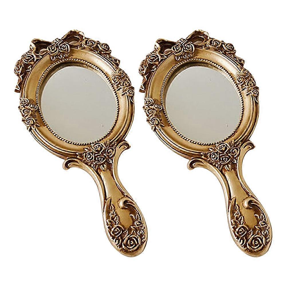 Golden Vintage Handheld Mirror with Handle for Makeup Use 8Pcs Compact