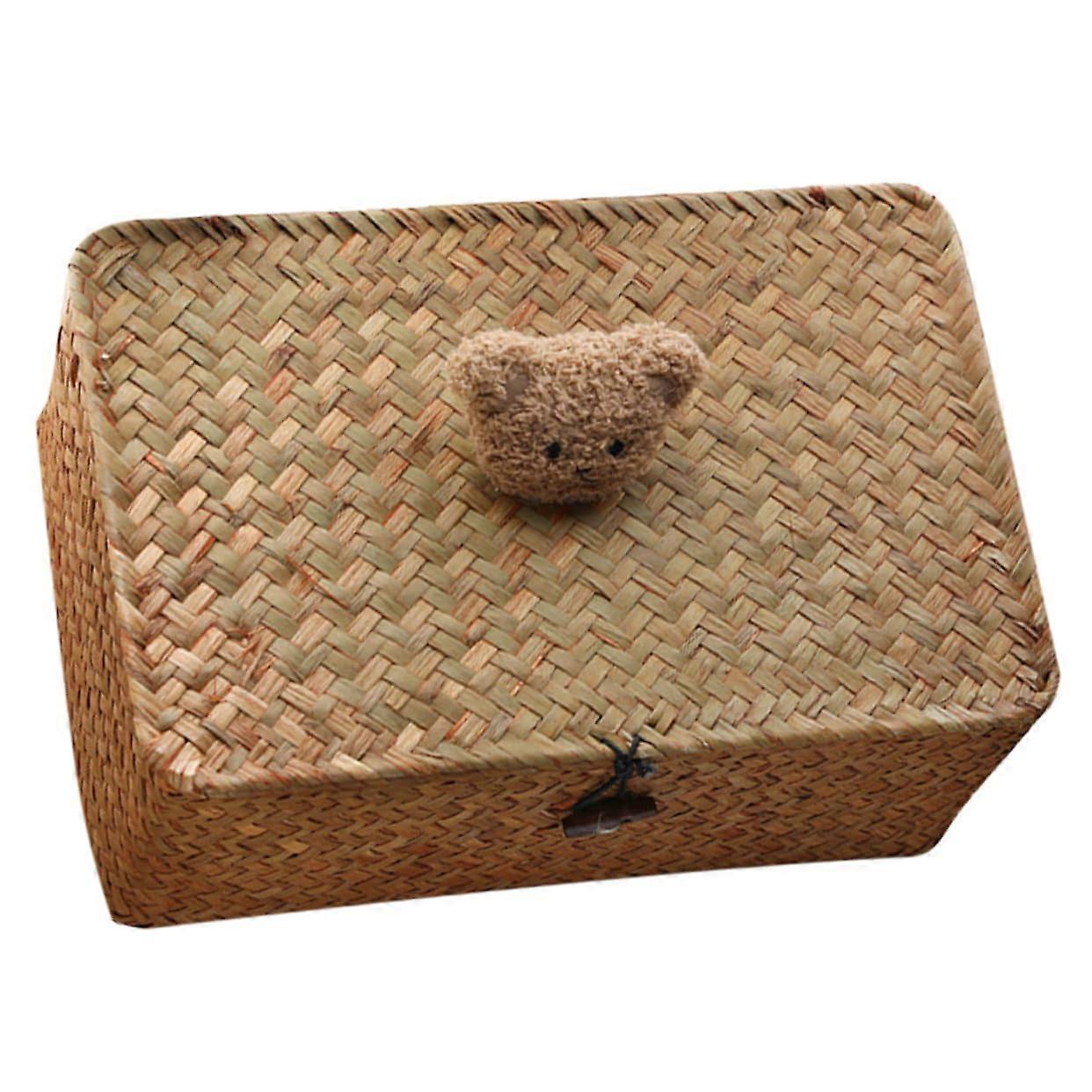 Woven Straw Storage Basket Handwoven Rustic Organizer for Table Home Decor and MultiRoom Use