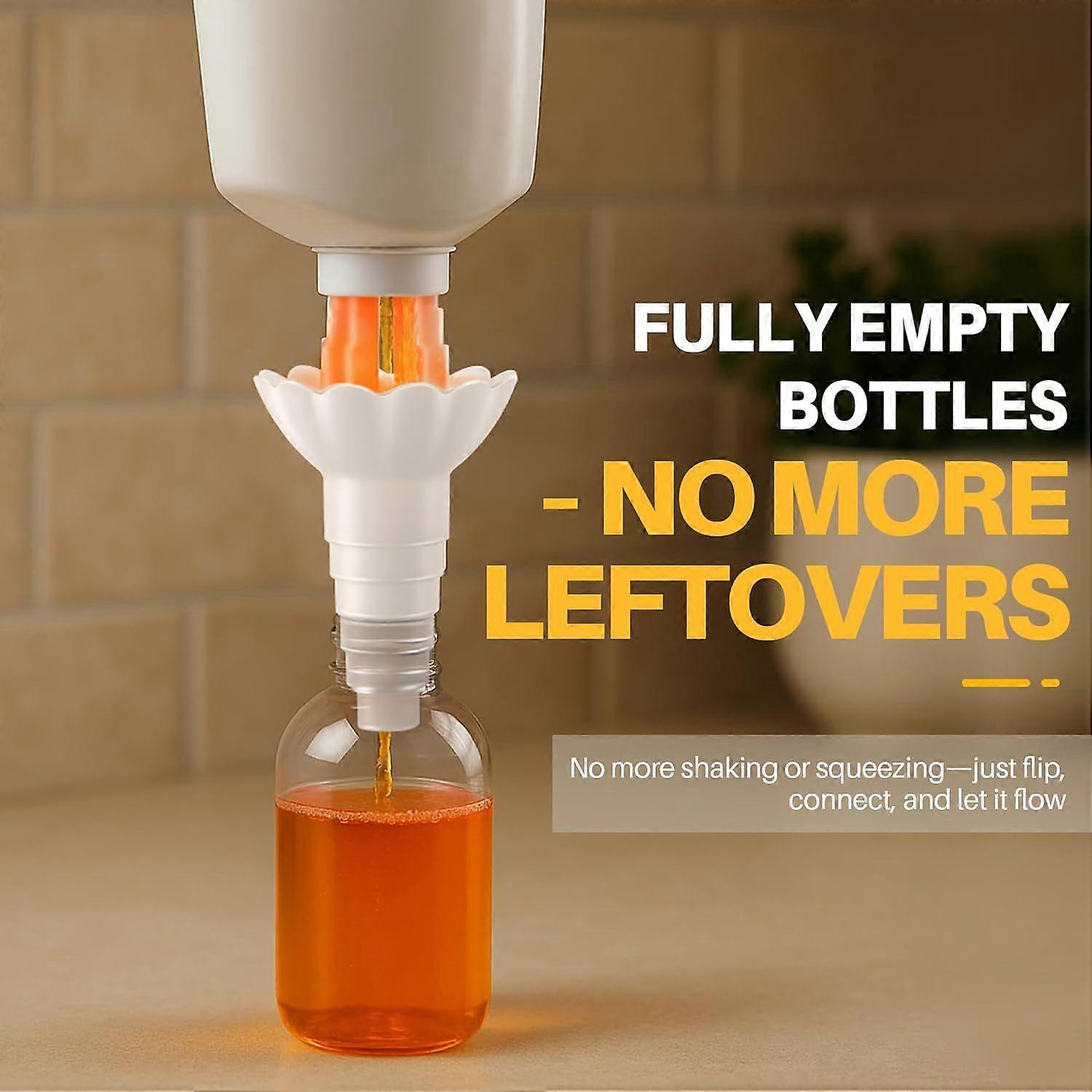 2PCS Universal Bottle Emptying Kit - Reusable Liquid Transfer Connector with No Waste Funnel Adapter, Compatible with Soap