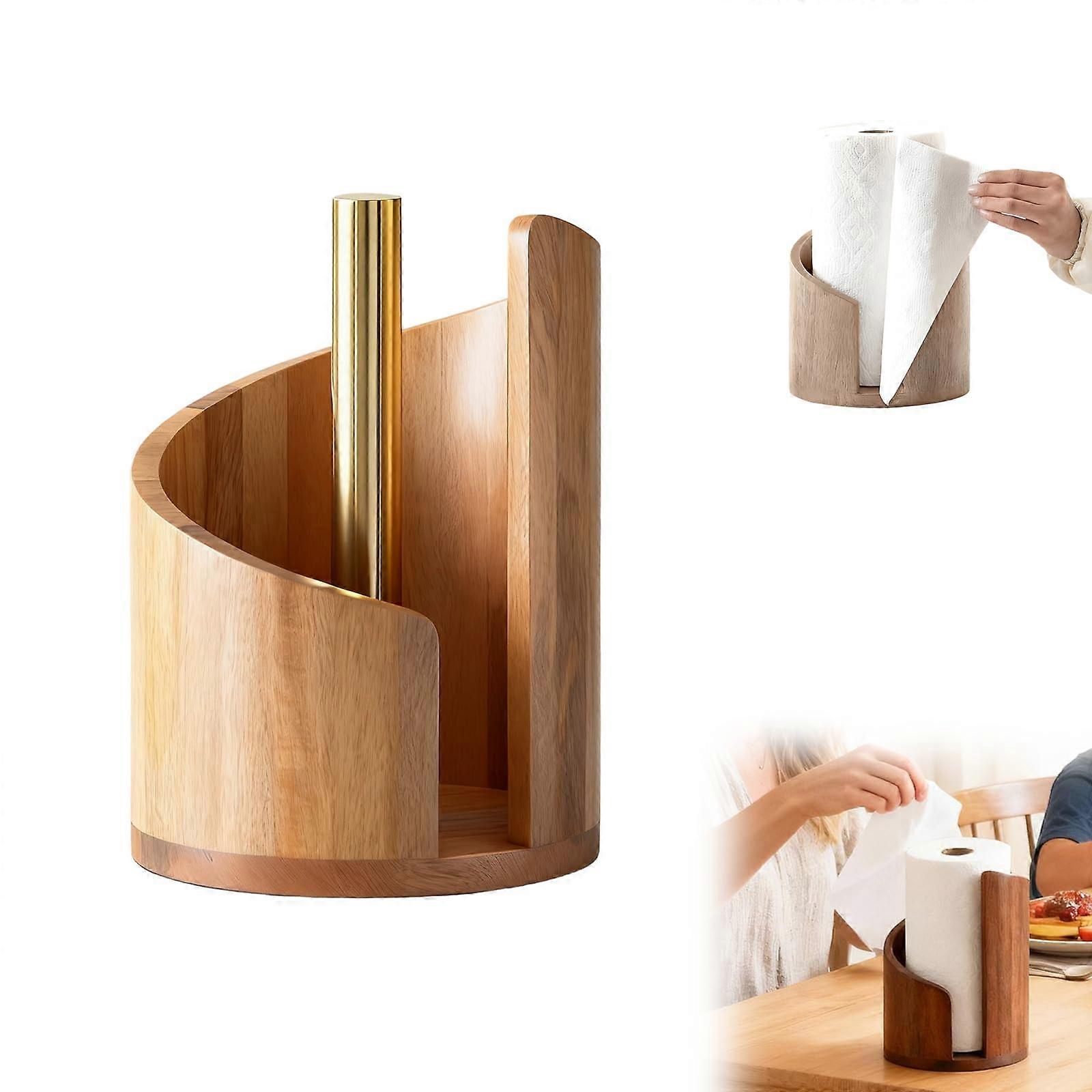 Paper Towel Holder with Natural Mango Wood Base and Durable Iron Rod, Rustic Countertop Stand for Large Rolls