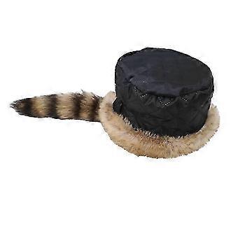 Gorro de inverno feminino com cauda de guaxinim em pele sintética, gorro térmico grosso com proteção para as orelhas, topo plano e arredondado para outono e inverno, tamanho único com listras.