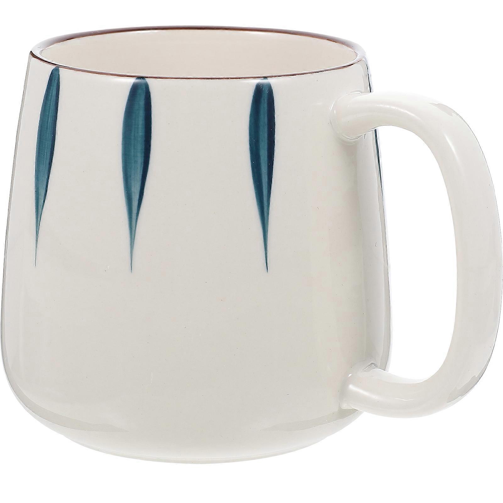 White Ceramic Mug Hand Painted Breakfast Cup for Milk Drinking