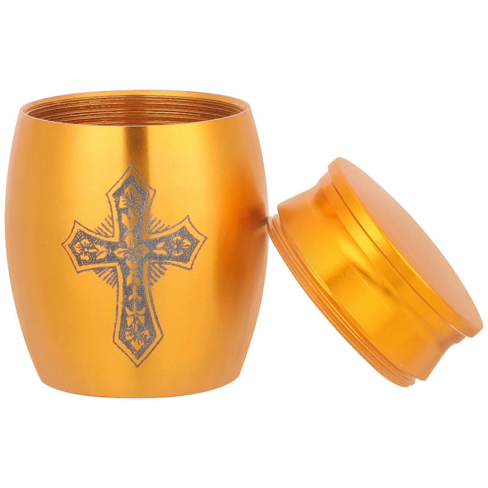 Small Ashes Urn Metal Holder with Cross Pattern for Memorial