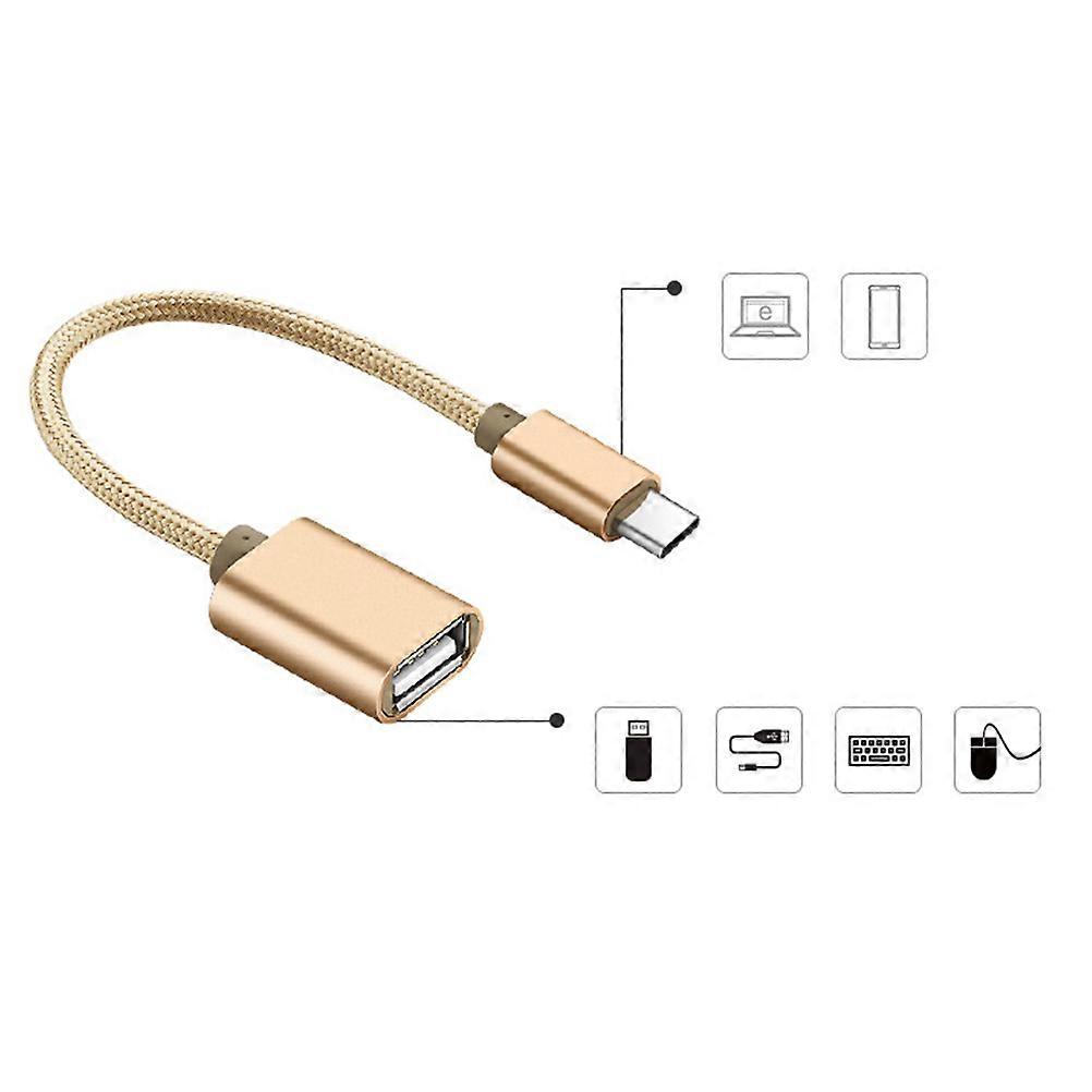 OTG Type C to USB 2.0 Connector Cable Adapter 2pcs Gold