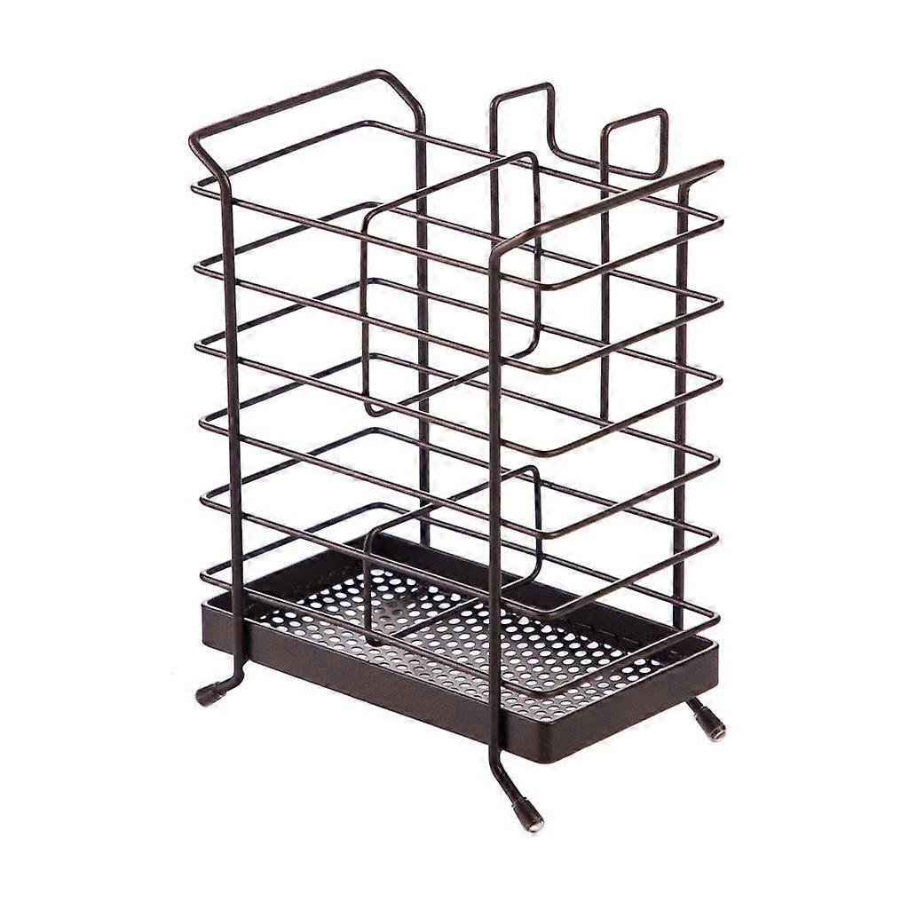 Kitchen Utensil Holder Double Grid Metal Cutlery Drain Rack with AntiScratch Base